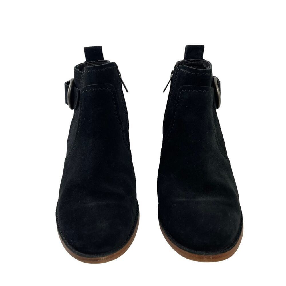 UGG Leahy Black Suede Leather Ankle Boots Stacked Block Heel Booties Size 9 - Picture 3 of 14